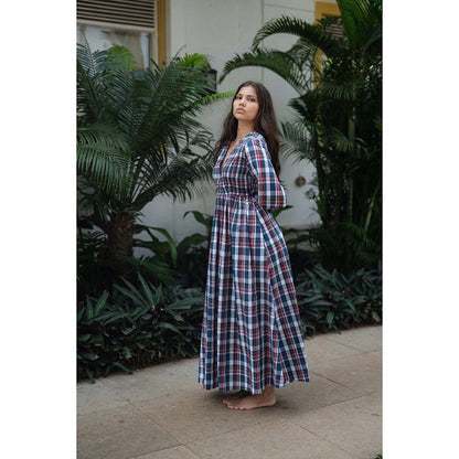 Raas Life Blue Roosh Checks Print Dress
