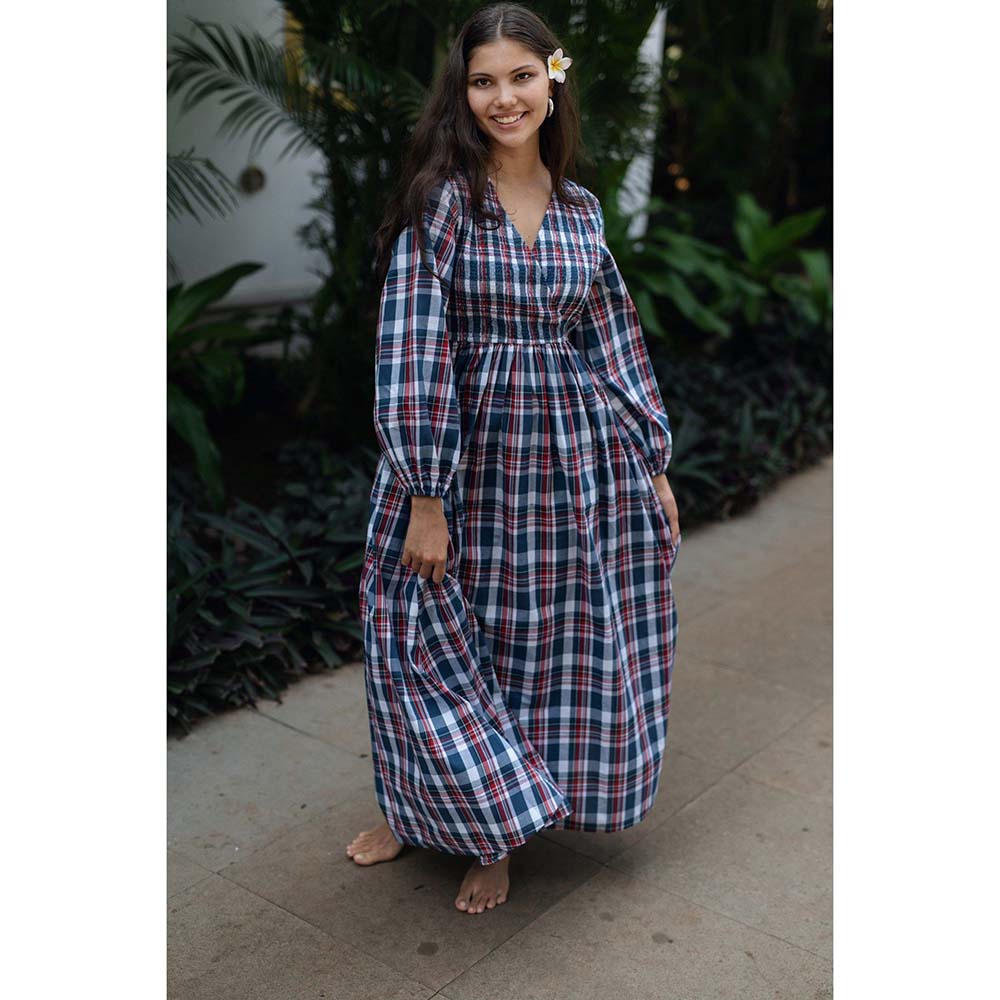 Raas Life Blue Roosh Checks Print Dress