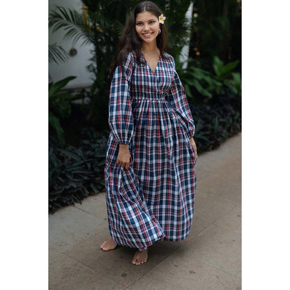 Raas Life Blue Roosh Checks Print Dress