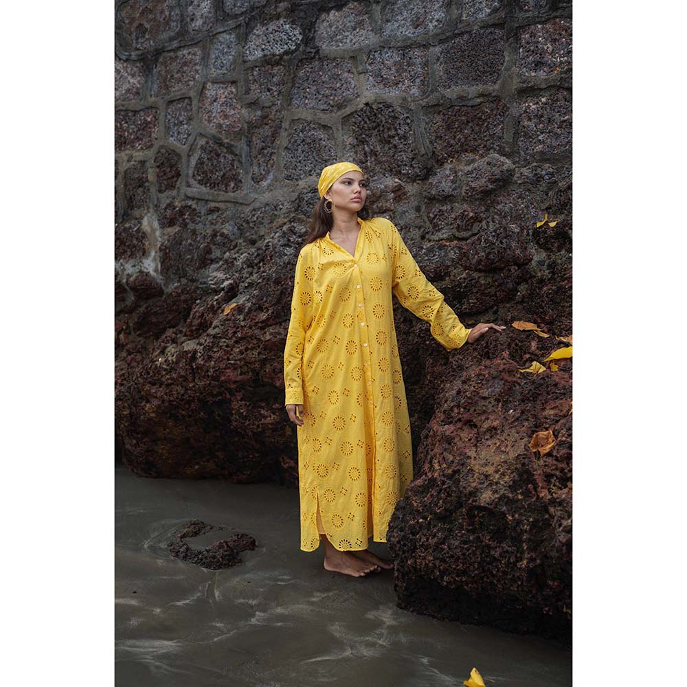 Raas Life Yellow Cosy Self Design Dress