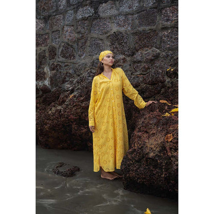 Raas Life Yellow Cosy Self Design Dress