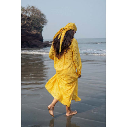 Raas Life Yellow Cosy Self Design Dress