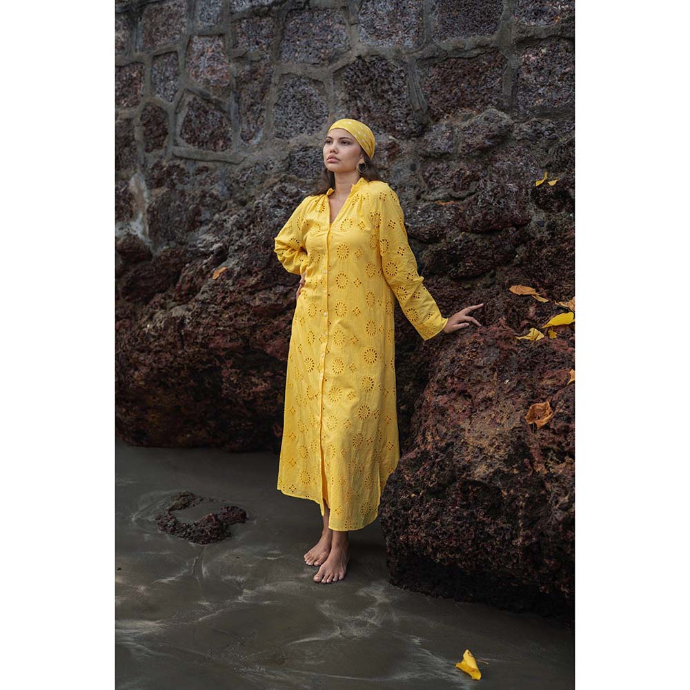 Raas Life Yellow Cosy Self Design Dress