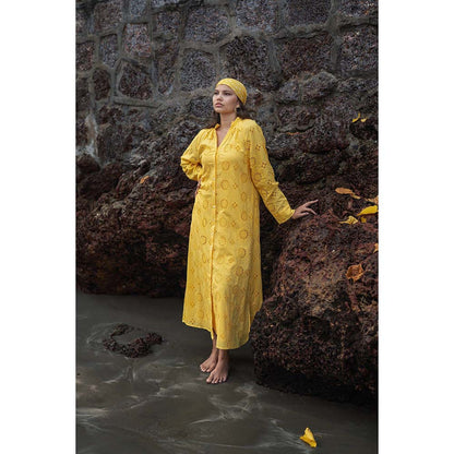 Raas Life Yellow Cosy Self Design Dress