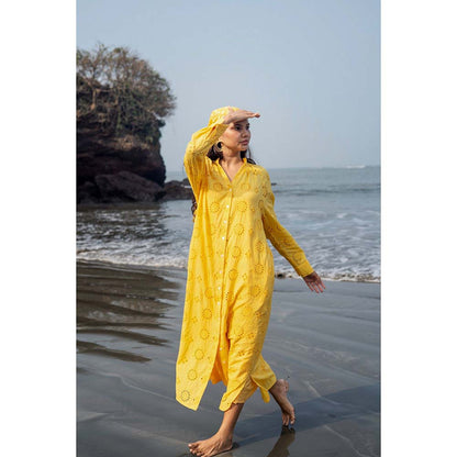 Raas Life Yellow Cosy Self Design Dress