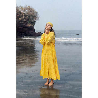 Raas Life Yellow Cosy Self Design Dress