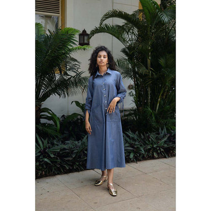 Raas Life Blue Maria Solid Dress With Belt