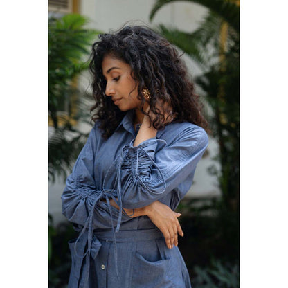 Raas Life Blue Maria Solid Dress With Belt