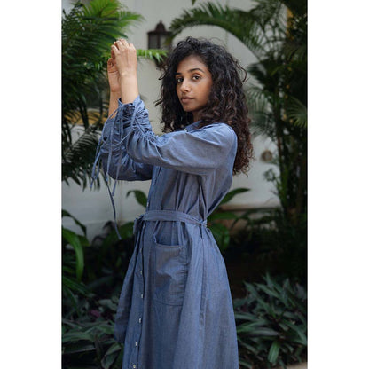 Raas Life Blue Maria Solid Dress With Belt