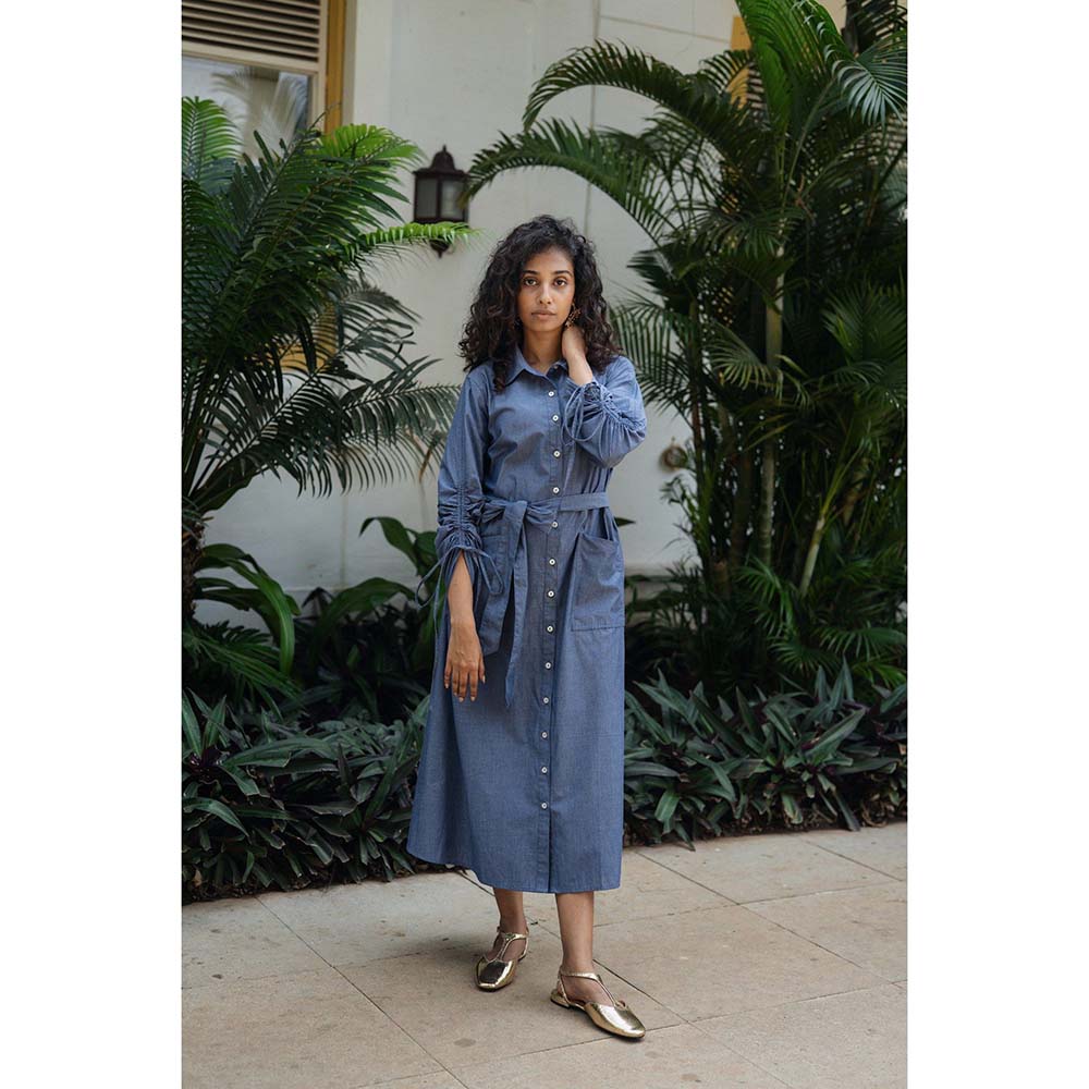 Raas Life Blue Maria Solid Dress With Belt