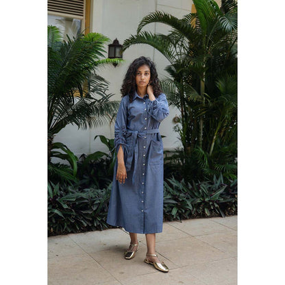 Raas Life Blue Maria Solid Dress With Belt