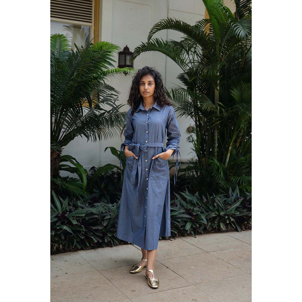 Raas Life Blue Maria Solid Dress With Belt