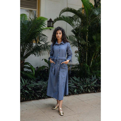 Raas Life Blue Maria Solid Dress With Belt