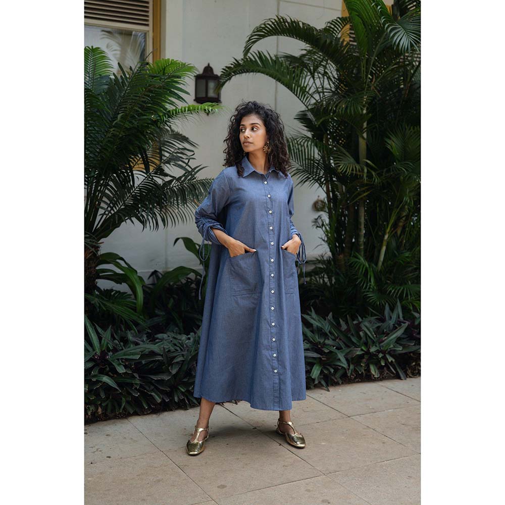 Raas Life Blue Maria Solid Dress With Belt