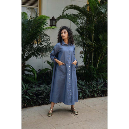 Raas Life Blue Maria Solid Dress With Belt