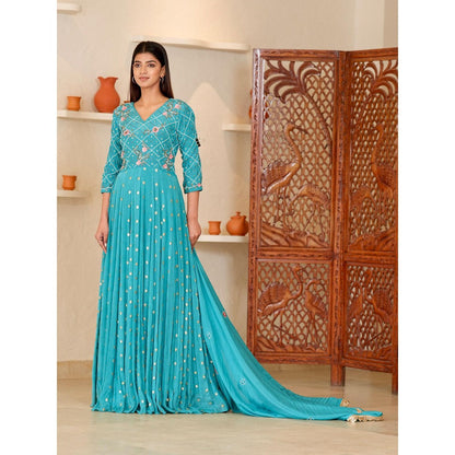 Rabnoor K Sethi Blue All Over Embellished Beaded Anarkali with Pant and Dupatta (Set of 3)