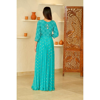 Rabnoor K Sethi Blue All Over Embellished Beaded Anarkali with Pant and Dupatta (Set of 3)
