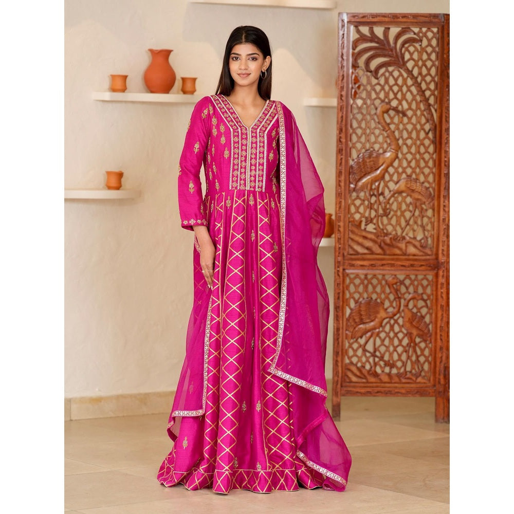 Rabnoor K Sethi Pink Zardozi and Hand Embroidered Anarkali with Pant and Dupatta (Set of 3)