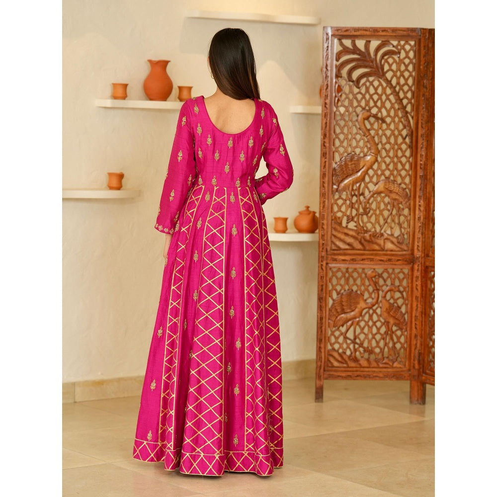 Rabnoor K Sethi Pink Zardozi and Hand Embroidered Anarkali with Pant and Dupatta (Set of 3)