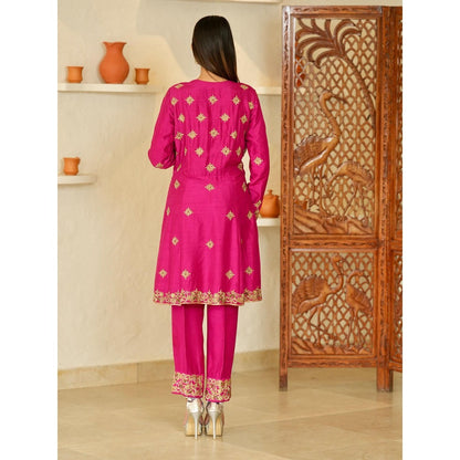 Rabnoor K Sethi Pink Pakistani Zardozi Embroidered Kurta with Pant and Dupatta (Set of 2)