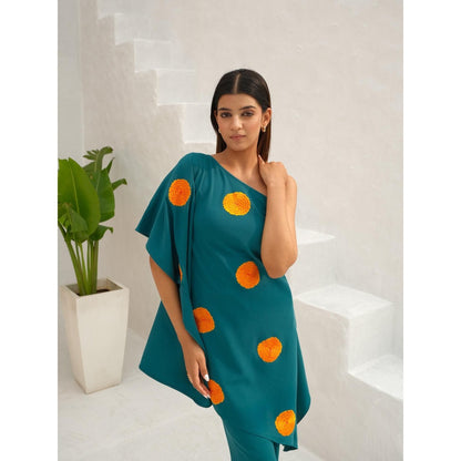 Rabnoor K Sethi Teal Green Floral Embroidered Co-Ord (Set of 2)