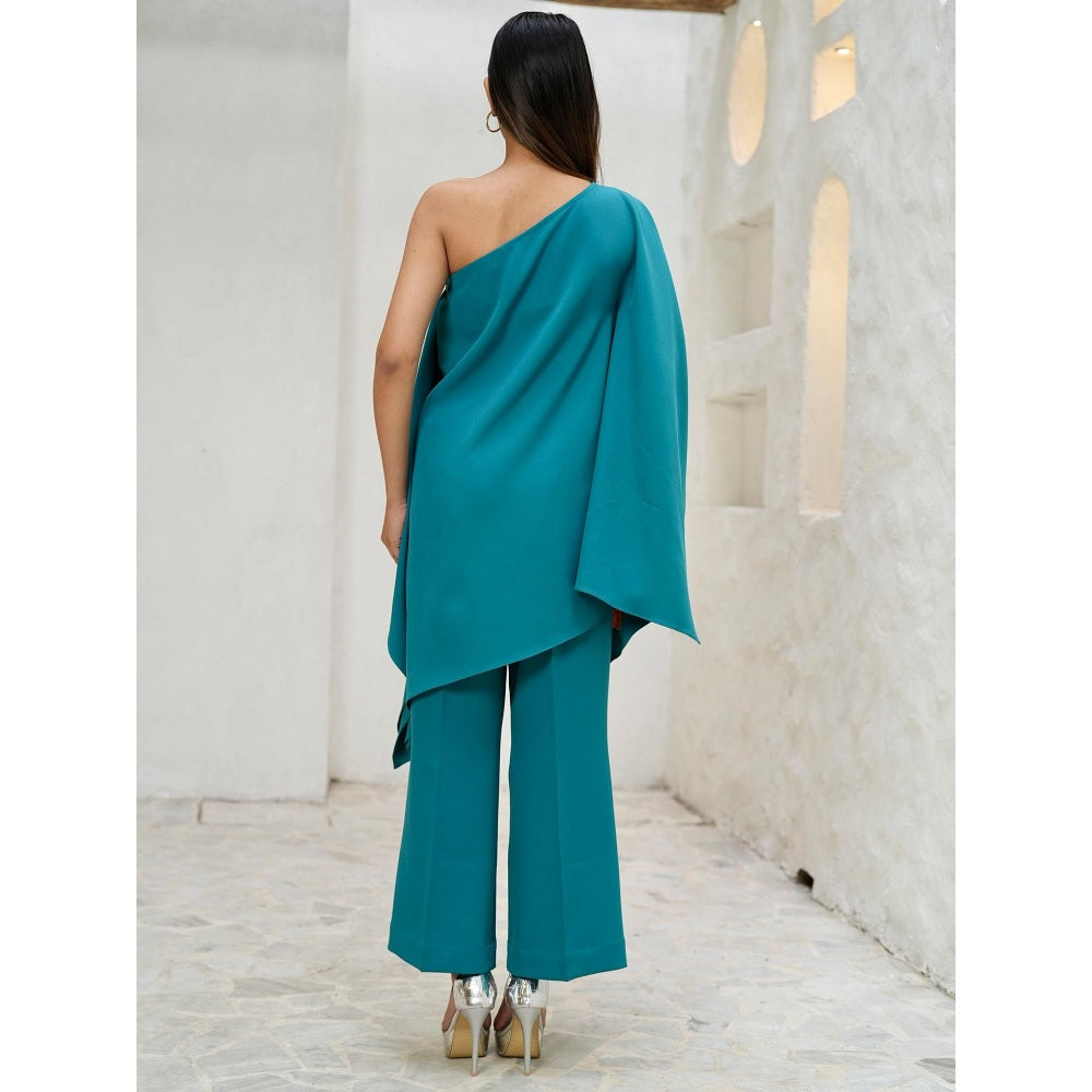 Rabnoor K Sethi Teal Green Floral Embroidered Co-Ord (Set of 2)