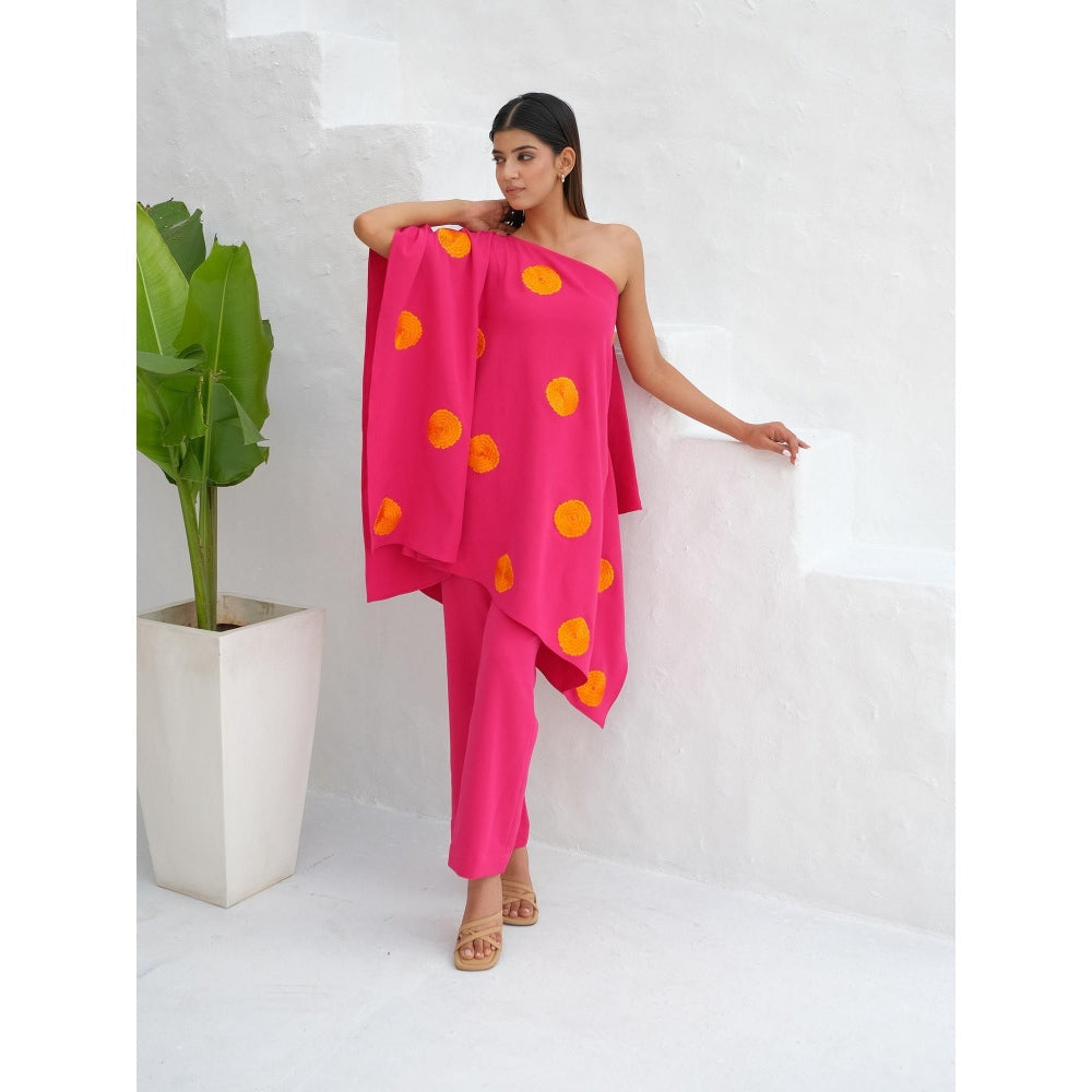 Rabnoor K Sethi Fuchsia Pink Floral Embroidered Kaftan with Pant (Set of 2)