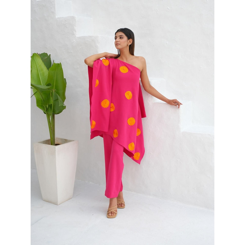 Rabnoor K Sethi Fuchsia Pink Floral Embroidered Kaftan with Pant (Set of 2)