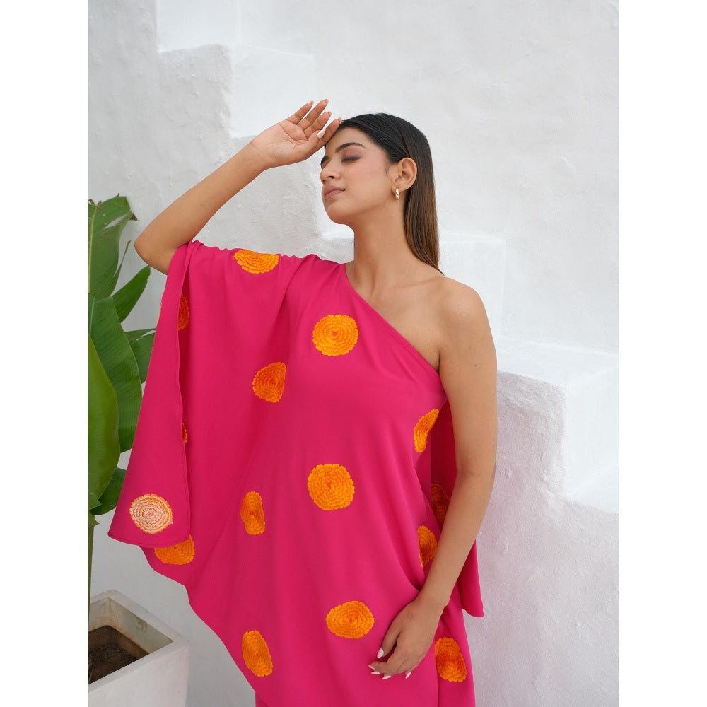 Rabnoor K Sethi Fuchsia Pink Floral Embroidered Kaftan with Pant (Set of 2)