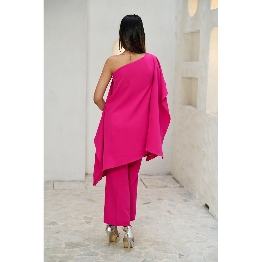 Rabnoor K Sethi Fuchsia Pink Floral Embroidered Kaftan with Pant (Set of 2)