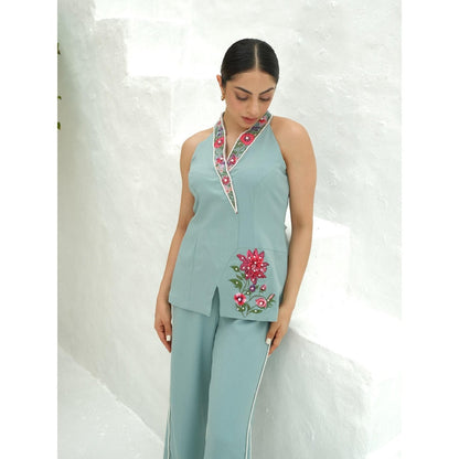 Rabnoor K Sethi Blue Beautifully Embellished Top with Pant (Set of 2)