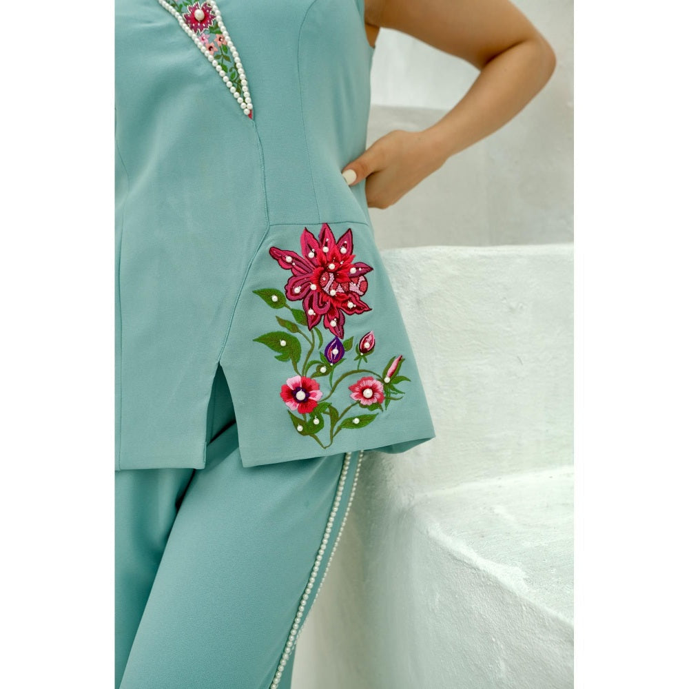 Rabnoor K Sethi Blue Beautifully Embellished Top with Pant (Set of 2)