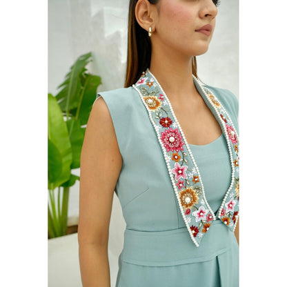 Rabnoor K Sethi Blue Beaded Embellished Top with Pant (Set of 2)