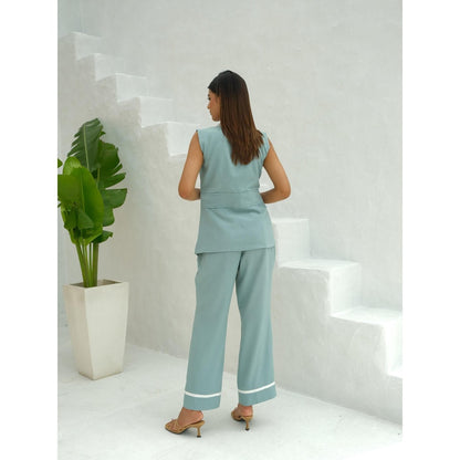 Rabnoor K Sethi Blue Beaded Embellished Top with Pant (Set of 2)