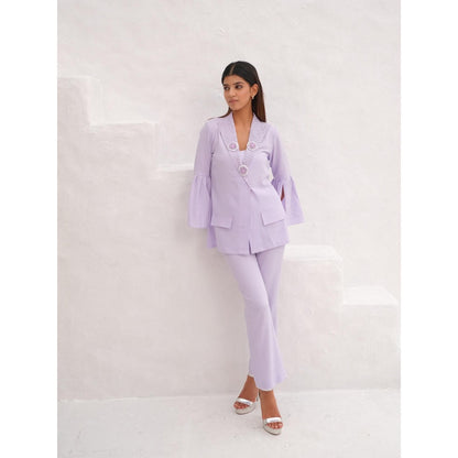 Rabnoor K Sethi Lavender Embellished Lapel Collar Co-Ord (Set of 2)