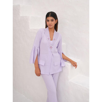 Rabnoor K Sethi Lavender Embellished Lapel Collar Co-Ord (Set of 2)