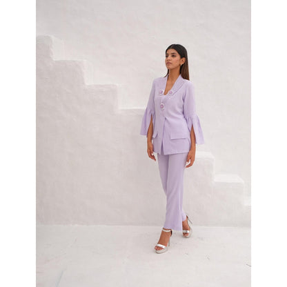 Rabnoor K Sethi Lavender Embellished Lapel Collar Co-Ord (Set of 2)