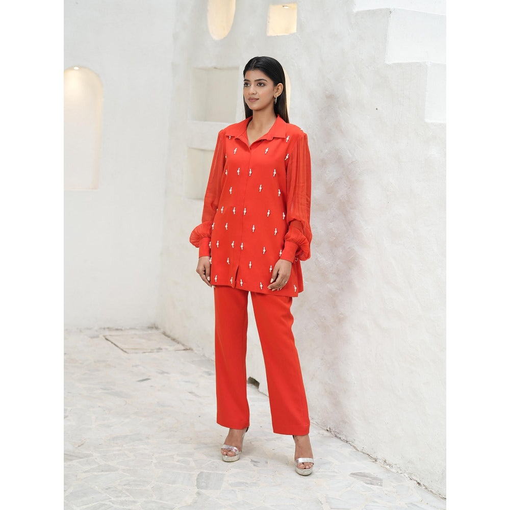 Rabnoor K Sethi Orange Tangerine Top with Pant (Set of 2)