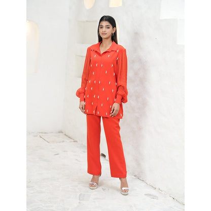 Rabnoor K Sethi Orange Pearl Embellished Tangerine Top