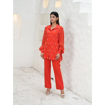 Rabnoor K Sethi Orange Pearl Embellished Tangerine Top