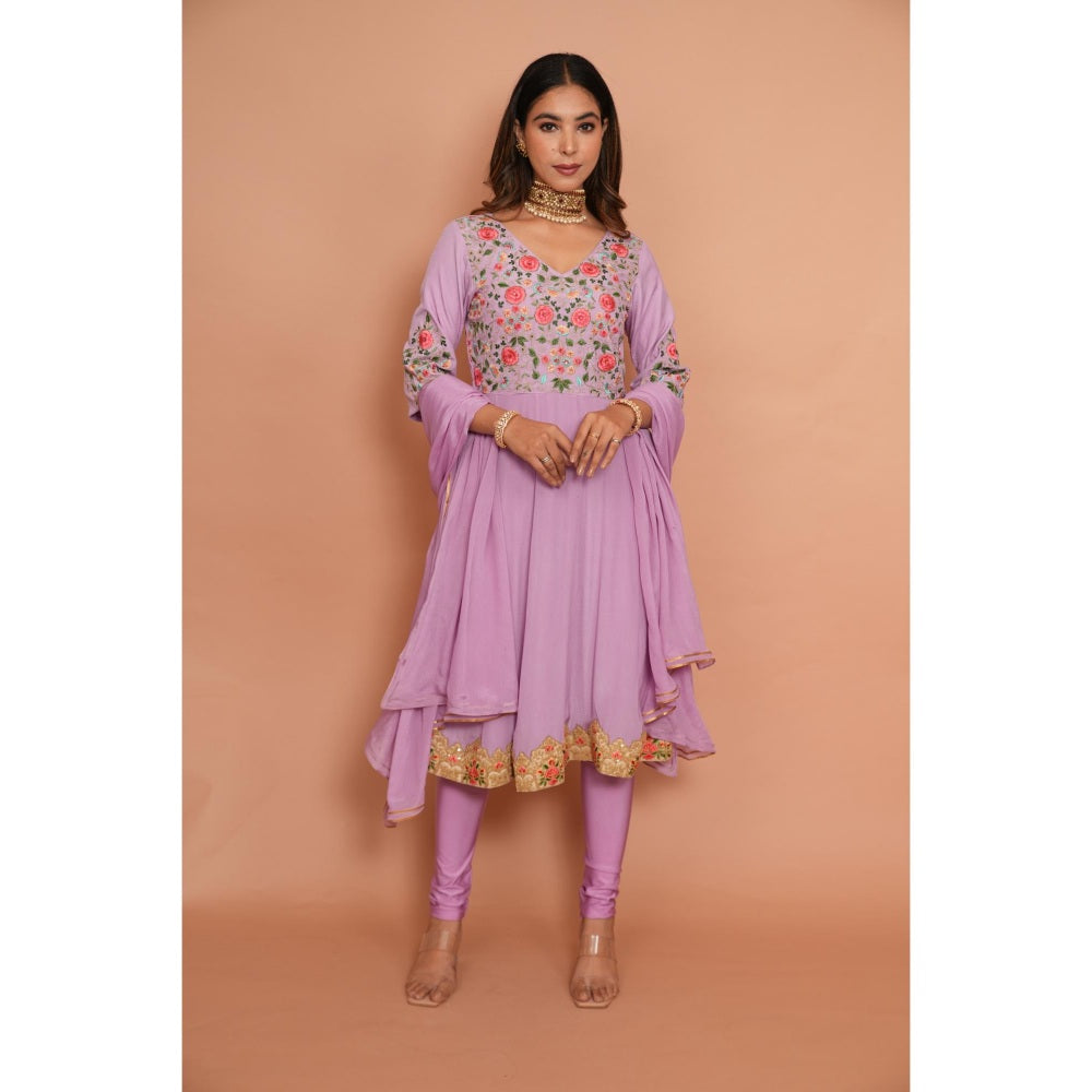 Rabnoor K Sethi Lavender Anarkali with Churidar and Dupatta (Set of 3)