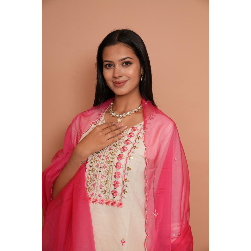 Rabnoor K Sethi Pink Formal Kurta with Pant and Heavy Dupatta (Set of 3)