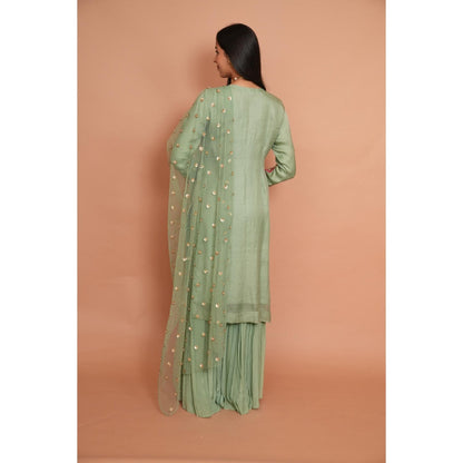Rabnoor K Sethi Sea Green Embroidered Sharara with Kurta and Dupatta (Set of 3)