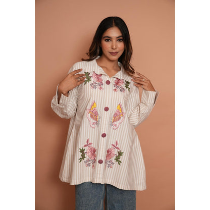Rabnoor K Sethi White Formal Embroidered Stripe Shirt