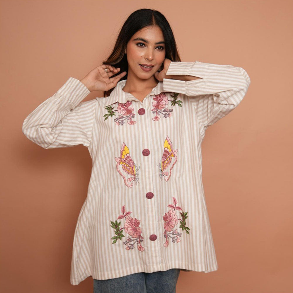 Rabnoor K Sethi White Formal Embroidered Stripe Shirt