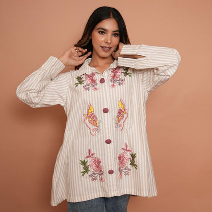 Rabnoor K Sethi White Formal Embroidered Stripe Shirt