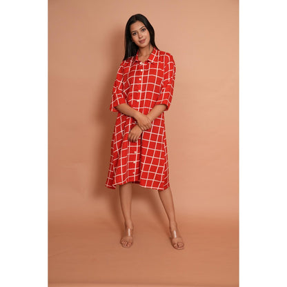 Rabnoor K Sethi Red Checks Shirt Dress