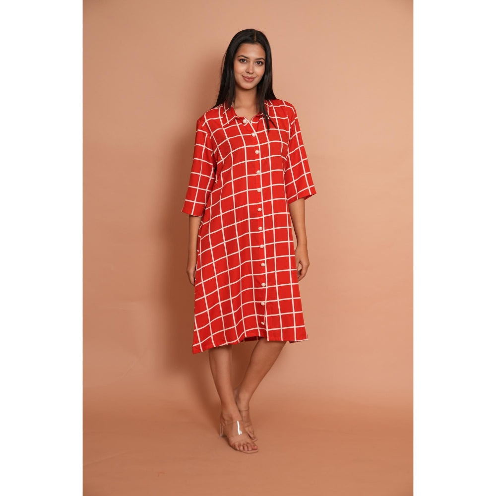 Rabnoor K Sethi Red Checks Shirt Dress