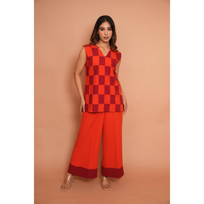 Rabnoor K Sethi Orange Tangerine Checks Co-Ord (Set of 2)