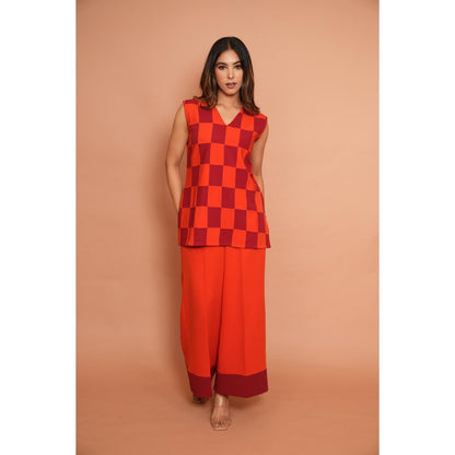 Rabnoor K Sethi Orange Tangerine Checks Co-Ord (Set of 2)